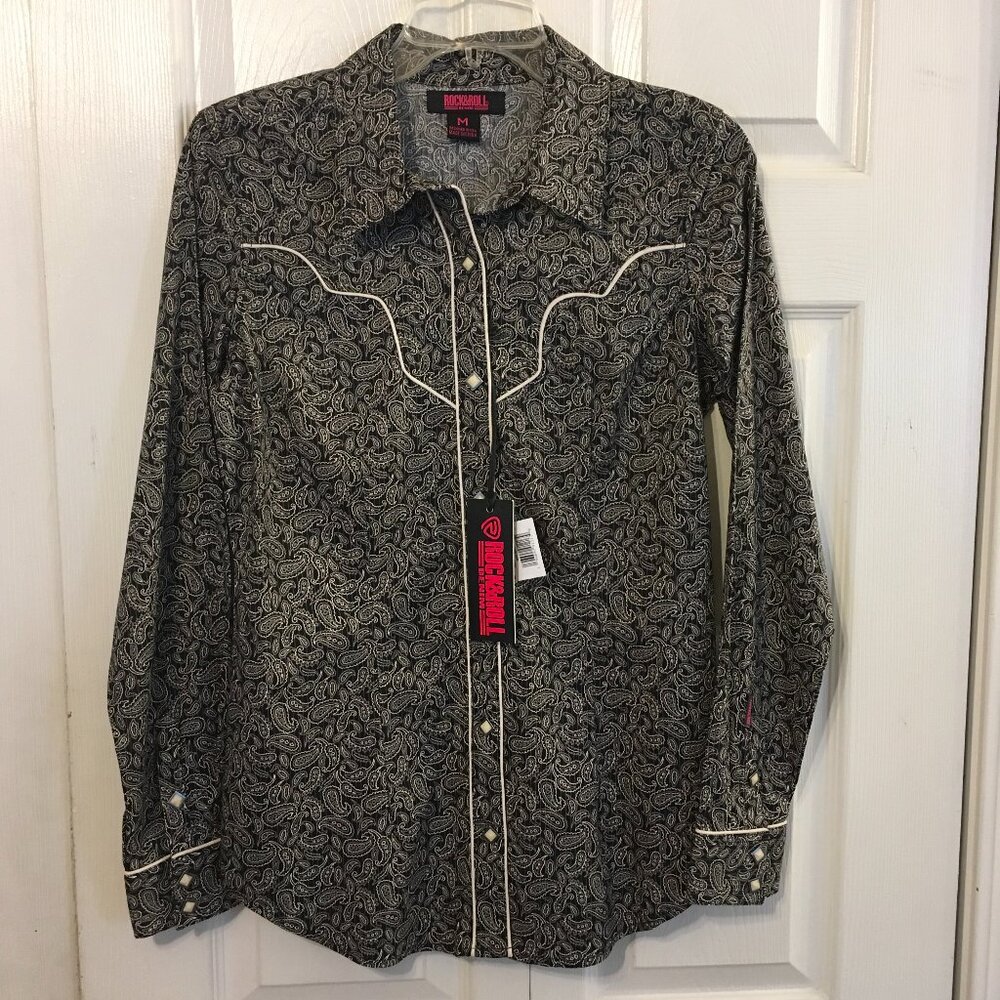Rock & Roll Denim Womens Black/White Paisley Snap Western Shirt